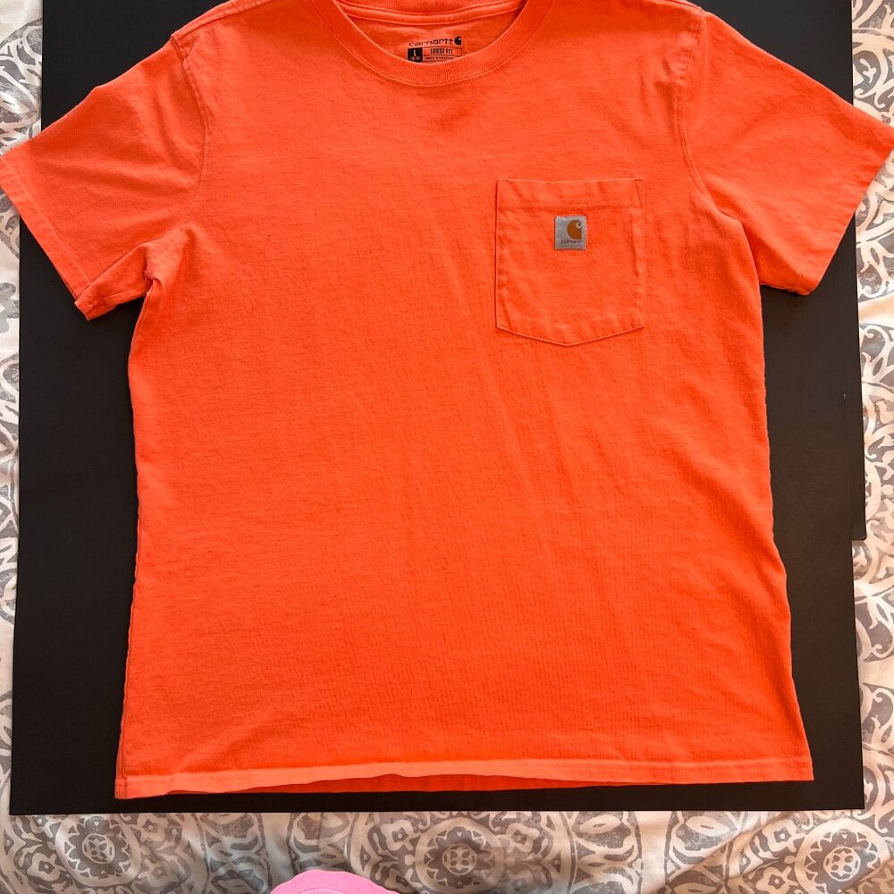 Ladies Carhartt Orange Short Sleeve Crew Tee Pre-owned Size L/12-14 Loos…